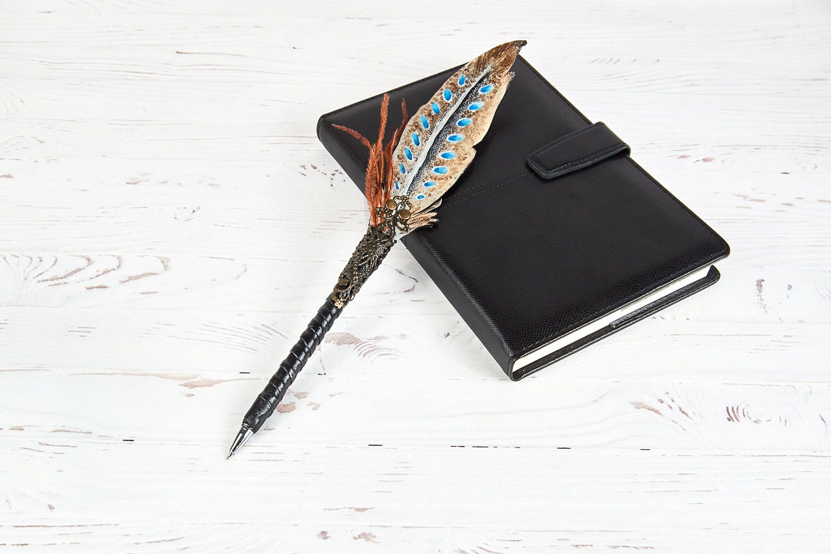 Leather bird feather quill pen for 20th birthday gift Wizard Etsy