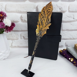 Caneta esferográfica dourada feita à mão, caneta-tinteiro exclusiva, caneta para presente de formatura, caneta para diário de professor, caneta de pena de caligrafia personalizada para mulheres