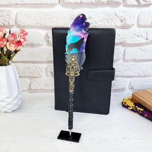 Gothic fountain pen, Witch supplies, Wolf lover pen gift, Christmas girl gift, Custom decorative pen with name, Fantasy feather quill image 3