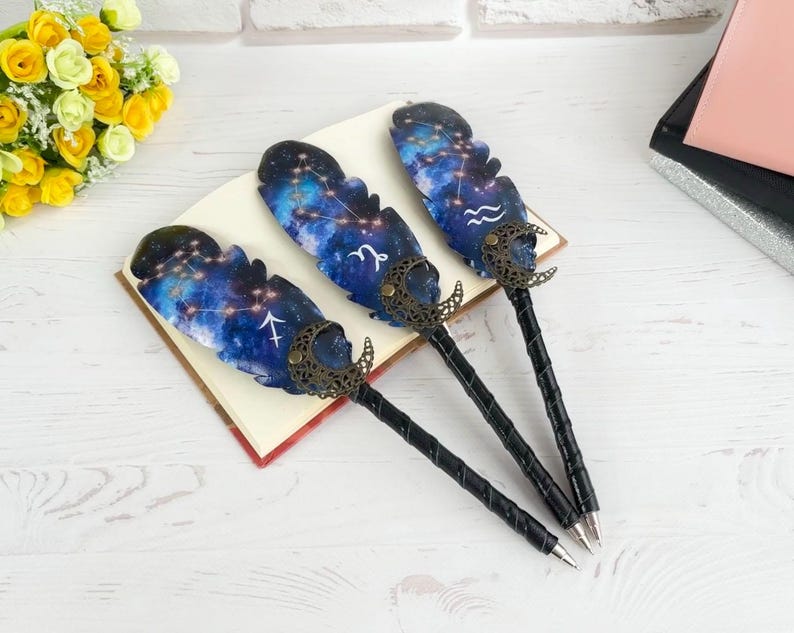 Gothic fountain pen, Witch supplies, Wolf lover pen gift, Christmas girl gift, Custom decorative pen with name, Fantasy feather quill image 17