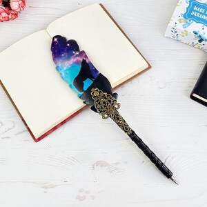 Gothic fountain pen, Witch supplies, Wolf lover pen gift, Christmas girl gift, Custom decorative pen with name, Fantasy feather quill image 4