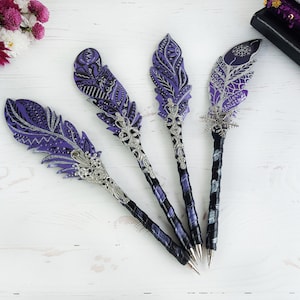 Gothic fantasy pen, Feather Steampunk wedding pen, 30th birthday wife gift, Grimoire Witch journal, Custom fountain pen, Wizard copper pen image 18