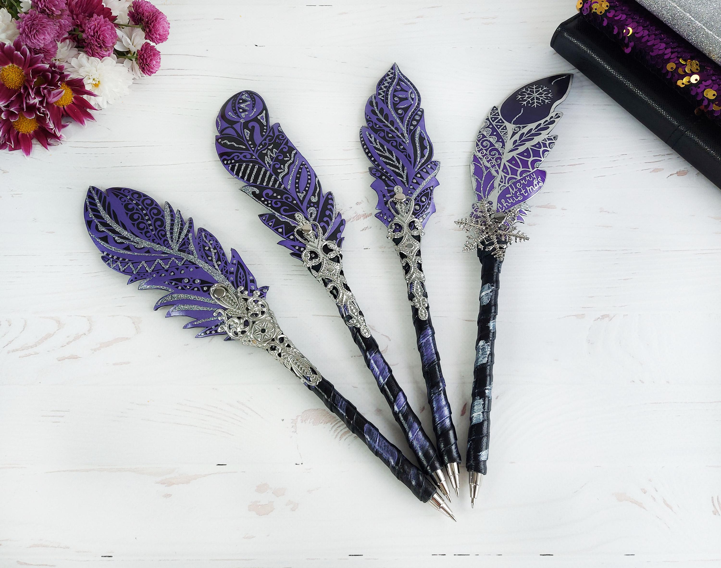 Gothic Fantasy Pen, Feather Steampunk Wedding Pen, 30th Birthday 
