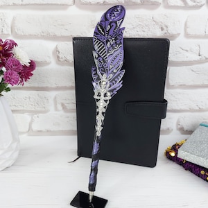 Caneta-tinteiro personalizada, presente de aniversário para esposa, caneta de tinta de pena para caligrafia, caneta de pena de couro roxa para diário, pena de caneta personalizada