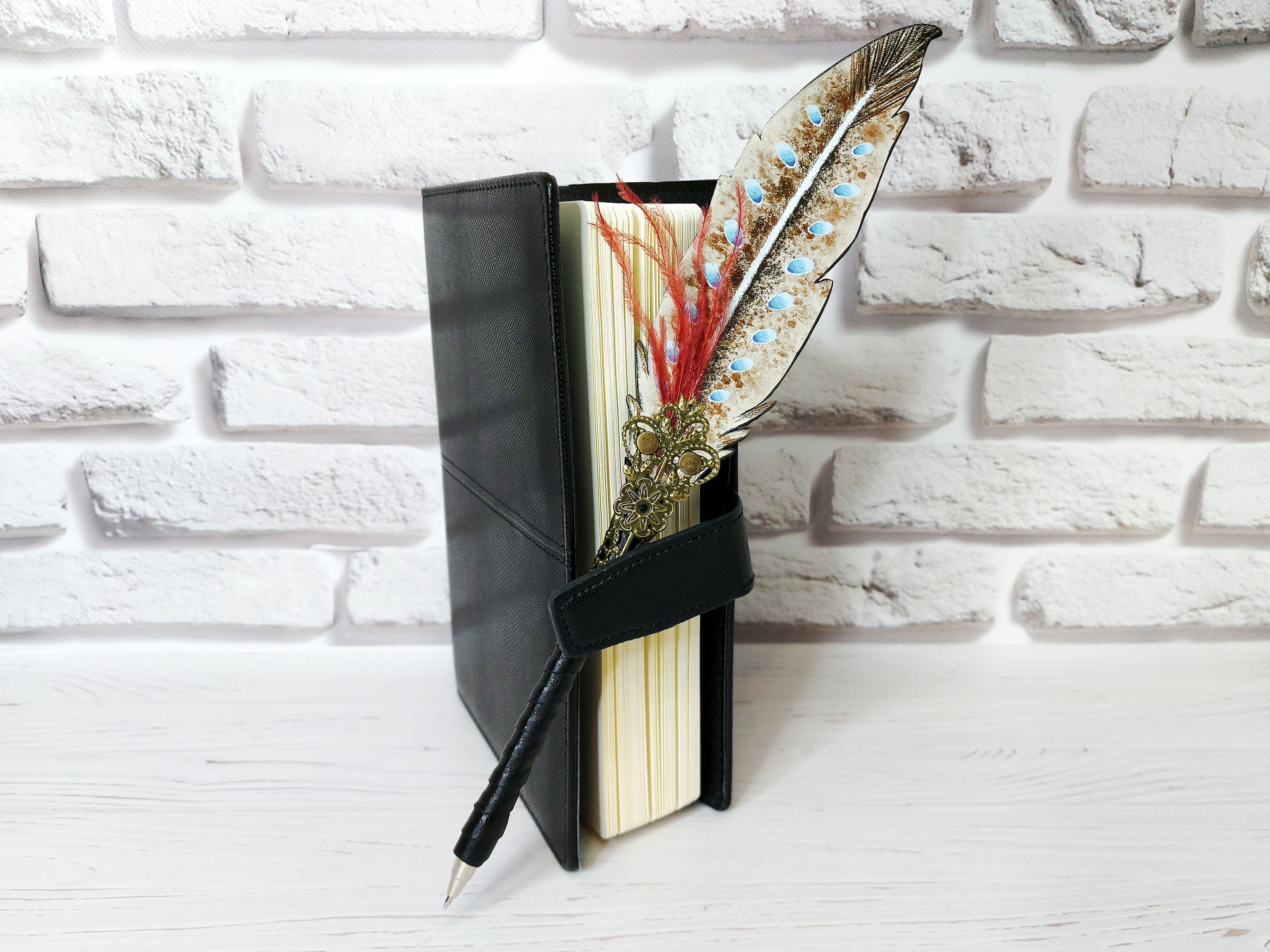 Leather bird feather quill pen for 20th birthday gift Wizard Etsy