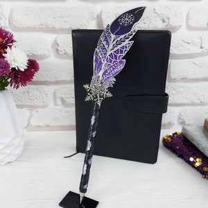 Stylo flocon de neige de Noël, stylo à bille artisanal bleu, cadeau stylo Bling pour fille, stylo plume violet, papeterie fantastique, cadeau d'anniversaire pour maman