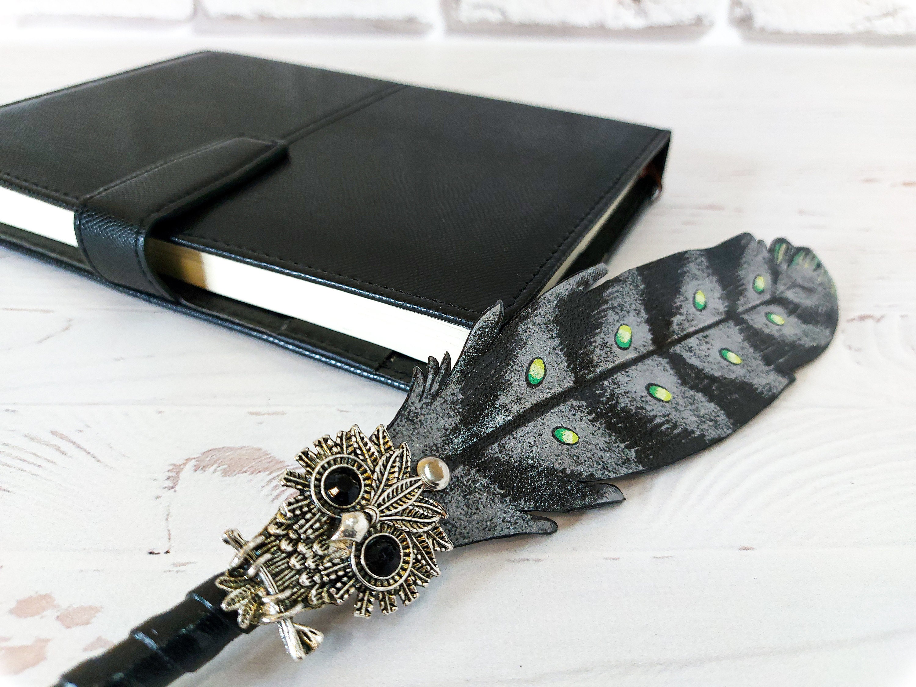 Schwarz und grau Leder Feder Eule Stift für Hochzeit Etsy