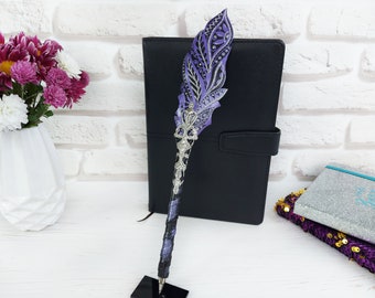 Lápiz de pluma morada para dibujo de estudiantes Lápiz de cuaderno de cuero Regalo de cumpleaños para nieta Lápiz de grafito personalizado único Regalo para escritor