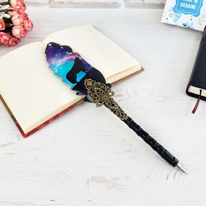Gothic fountain pen, Witch supplies, Wolf lover pen gift, Christmas girl gift, Custom decorative pen with name, Fantasy feather quill image 5