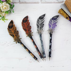 Gothic fantasy pen, Feather Steampunk wedding pen, 30th birthday wife gift, Grimoire Witch journal, Custom fountain pen, Wizard copper pen image 19