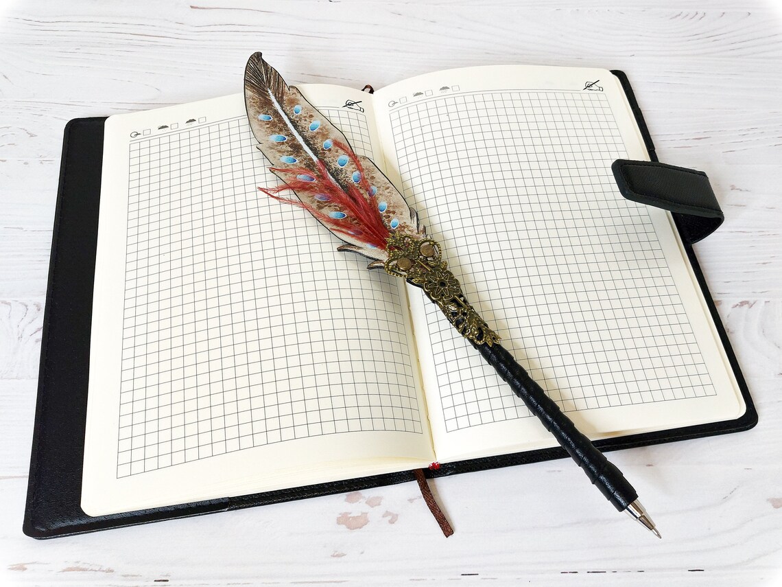 Leather bird feather quill pen for 20th birthday gift Wizard Etsy