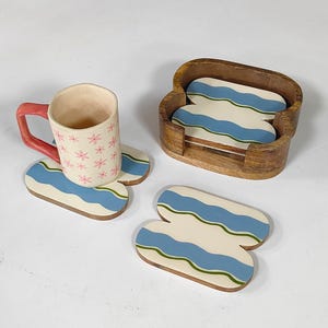 Handpainted Wooden Coaster Set with Holder |Epoxy Resin Drink Coasters | Wooden Coasters for Coffee Table Decor | Gift for Home