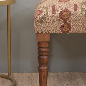 Handmade Kilim Jute Ottoman Piano Bench, Boho Upholstered Wooden Indian Wool Rug Footstool, Traditional Entryway Bench For Living Room Decor