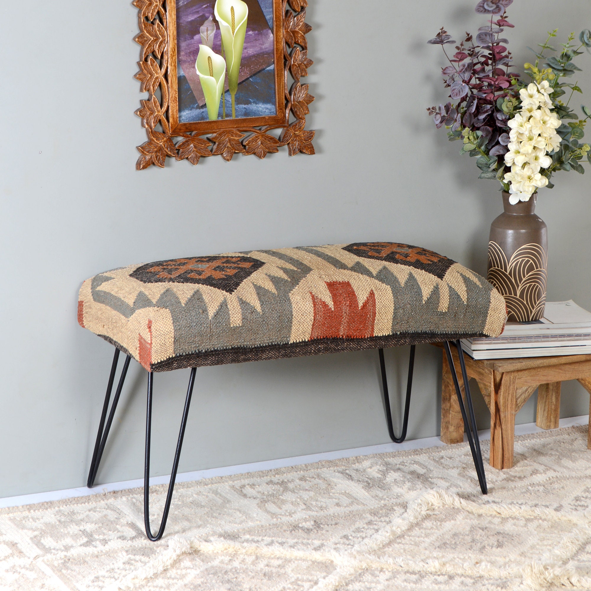 Jute Kilim Bench for Livingroom Living Room Table Bench Etsy UK