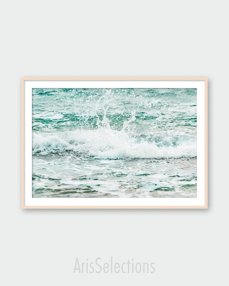 Horizontal print horizontal wall art sea printable ocean wave ocean art waves print digital download ocean water wall decor emerald