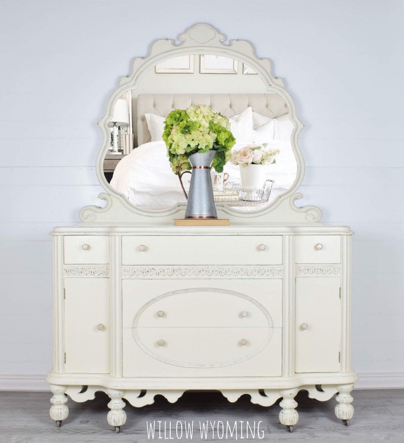 Sold Vintage White Dresser With Detachable Mirror Solid Wood 1928 Gettysburg Furniture Matching Set Beautiful