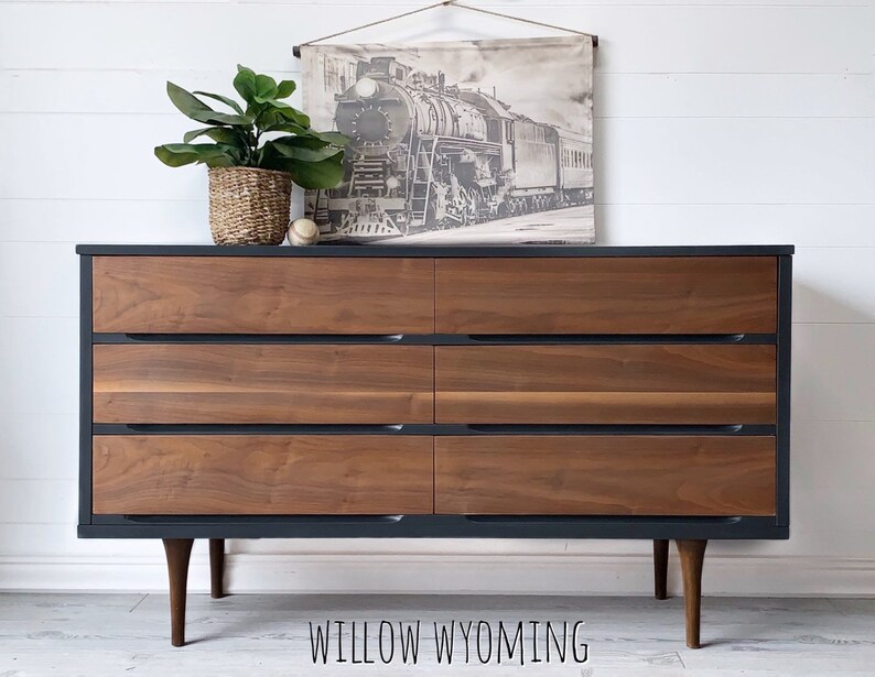 Sold Vintage Mcm Wood Dresser Buffet Tv Console 2 Tone 6 Etsy