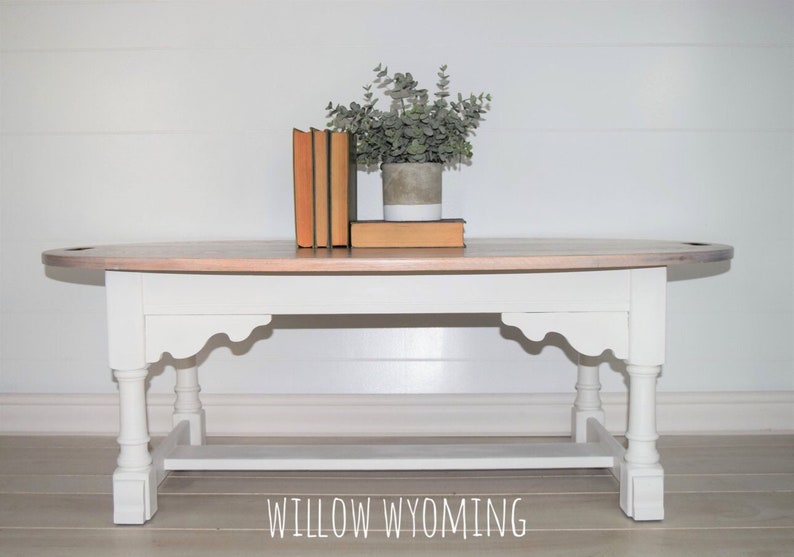Sold Solid Oak Refinished Farmhouse White Oval Coffee Table With Whitewashed Top