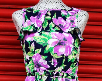 Beautiful Vintage Real Form 70s Floral Summer Dress, Size 8 UK