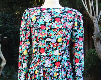 Vintage 80er Floral gemustertes Kleid, Gr. 14 UK