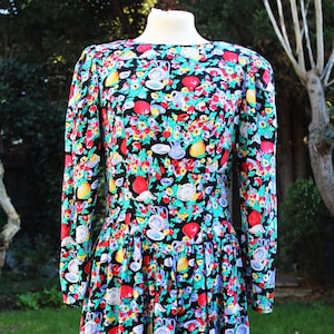 Vintage jaren 80 bloemenpatroon jurk, maat 14 UK