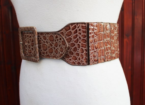 Vintage 90s Faux Crocodile Skin Pattern Elasticat… - image 5