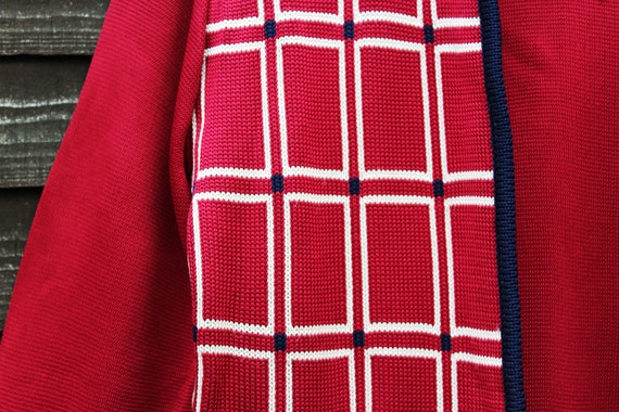 Bold Vintage 70s Bold Patterned Ruby Red & Blue C… - image 5