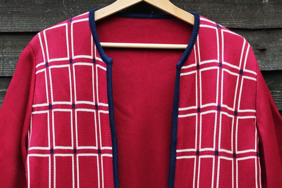 Bold Vintage 70s Bold Patterned Ruby Red & Blue C… - image 3