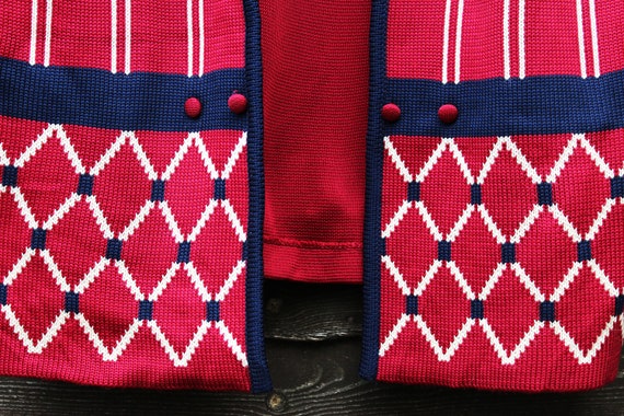 Bold Vintage 70s Bold Patterned Ruby Red & Blue C… - image 4