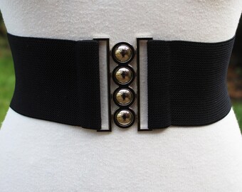 Vintage Nan Lewis 80’s navy enamel stretch belt EVC OS Vintage Nan Lewis Navy Blue Stretch Belt With Enamel Buckle  main image 4
