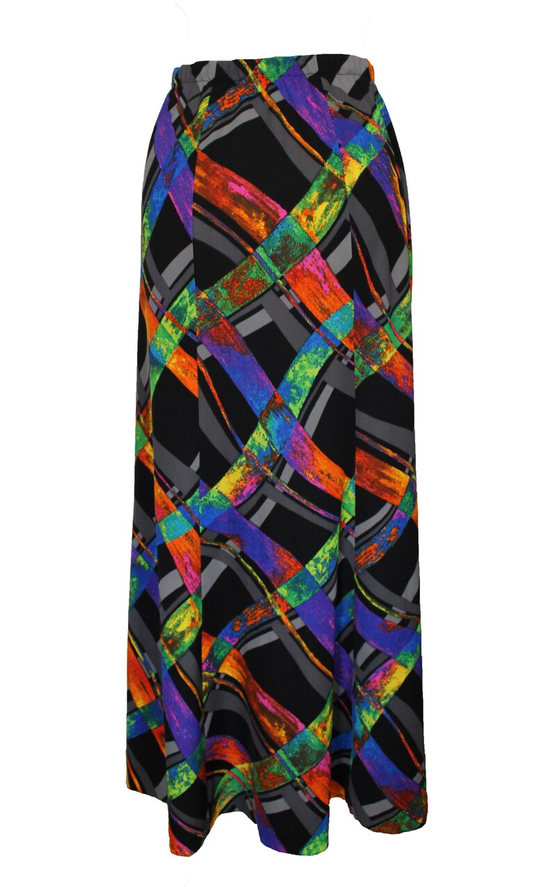 Size 12 UK Eye-catching 80s Multi-coloured Long Skirt