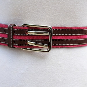 Vintage Eye-catching Pink & Brown Stripy Suede Belt