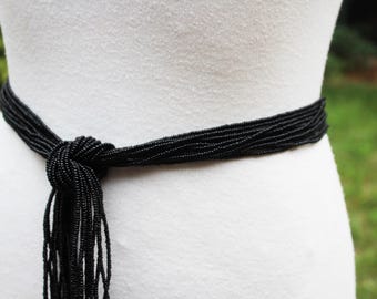 Vintage boho beaded macrame black belt Boho Macrame Belt With Beads, Handmade Woven Belt - Etsy main image 3