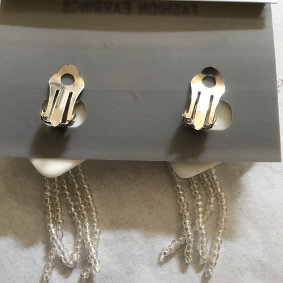 NOS Vintage Lucite Flower Glass Seed Beads Green Clip-On Earrings
