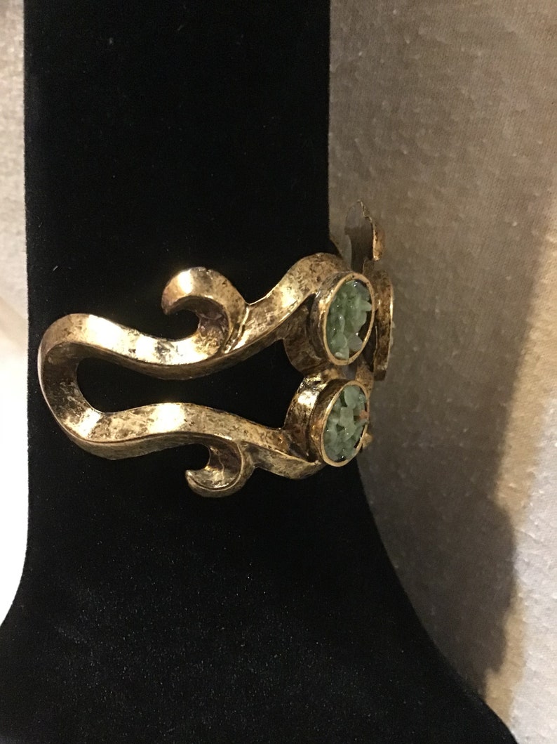 Retro Vintage Jewelry Vintage 1980/'s JEWELS BY BARBE Jade Ornate Cuff Bracelet