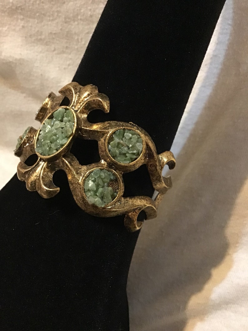Retro Vintage Jewelry Vintage 1980/'s JEWELS BY BARBE Jade Ornate Cuff Bracelet