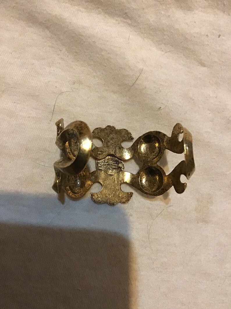 Retro Vintage Jewelry Vintage 1980/'s JEWELS BY BARBE Jade Ornate Cuff Bracelet