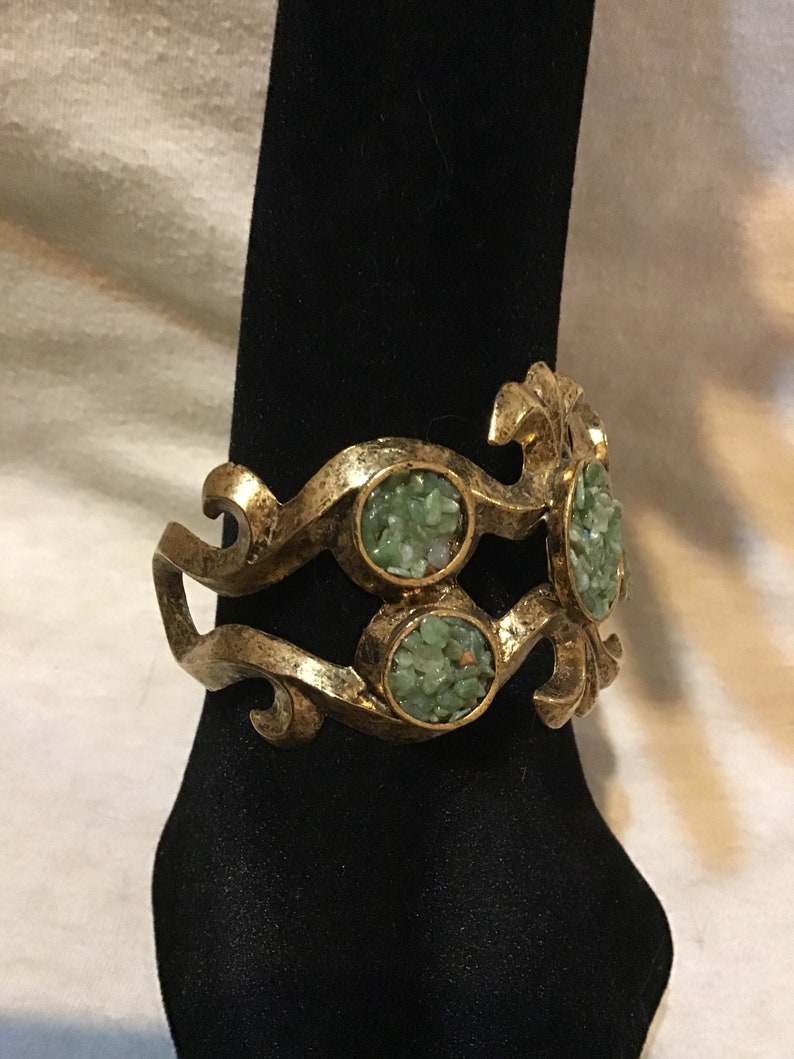 Retro Vintage Jewelry Vintage 1980/'s JEWELS BY BARBE Jade Ornate Cuff Bracelet
