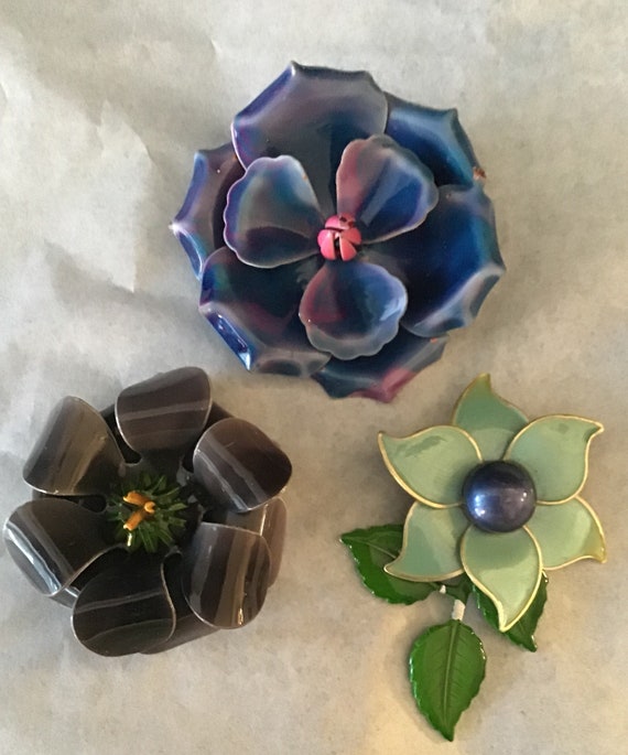 Vintage 1960's Enamel on Metal Set of 3 Shades of