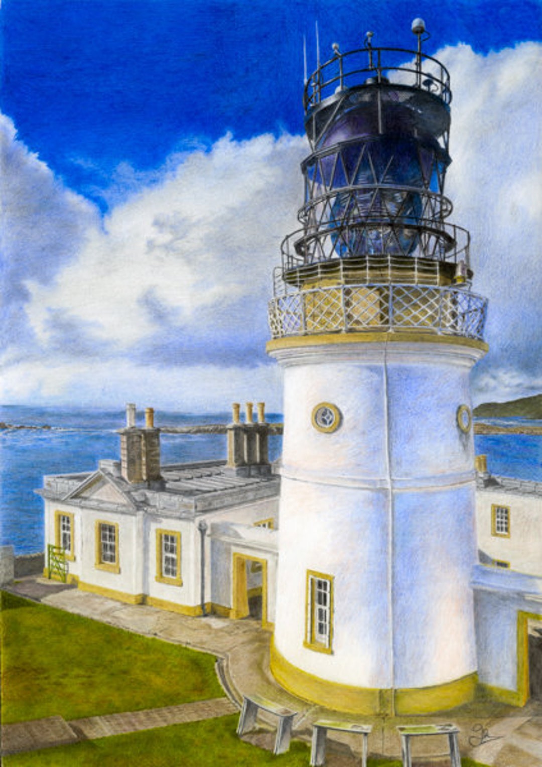 Leuchtturm Shetland Isles Giclee Print Buntstiftzeichnung Etsy.de