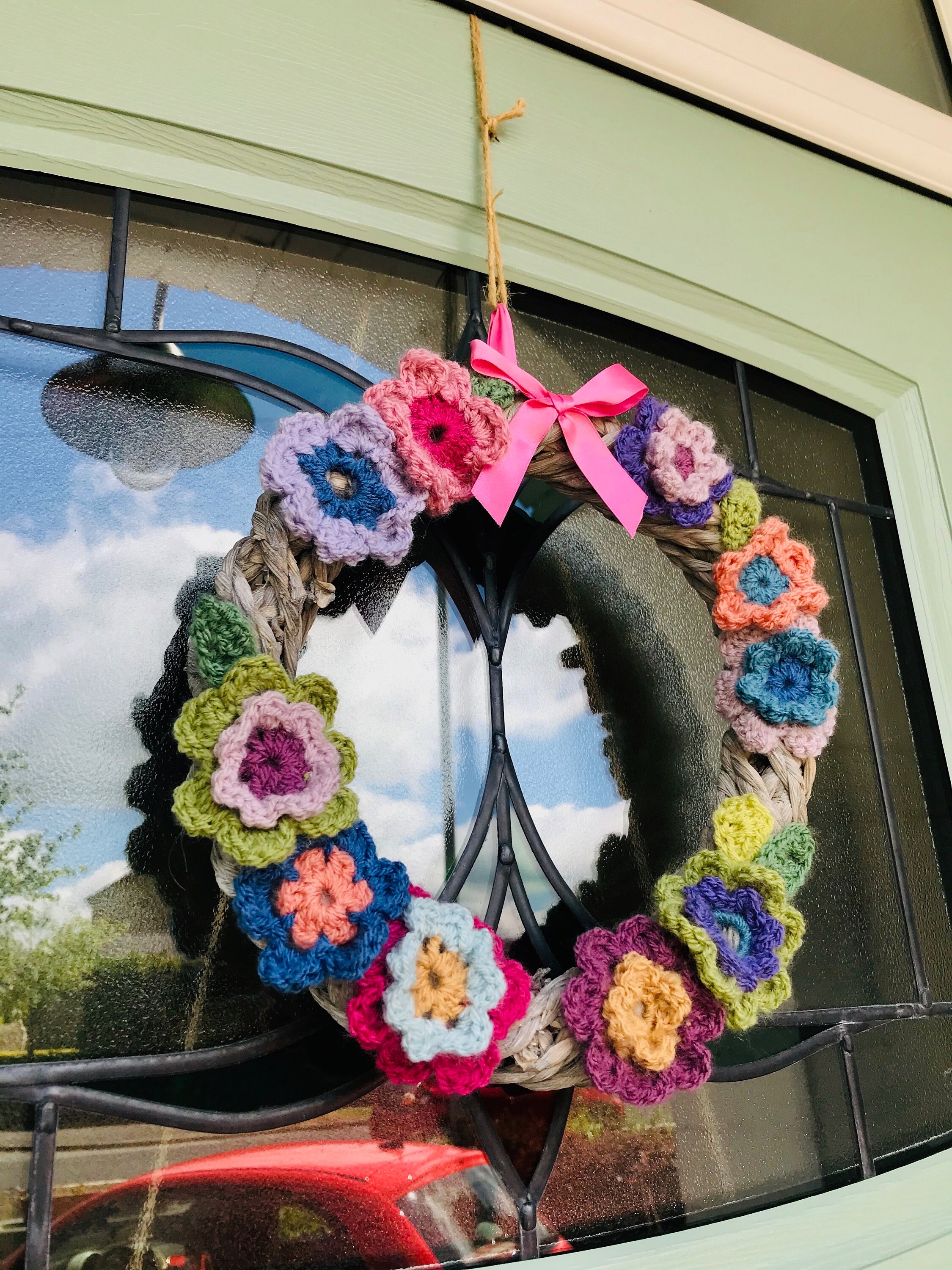 Crochet Flower Wreath Etsy UK