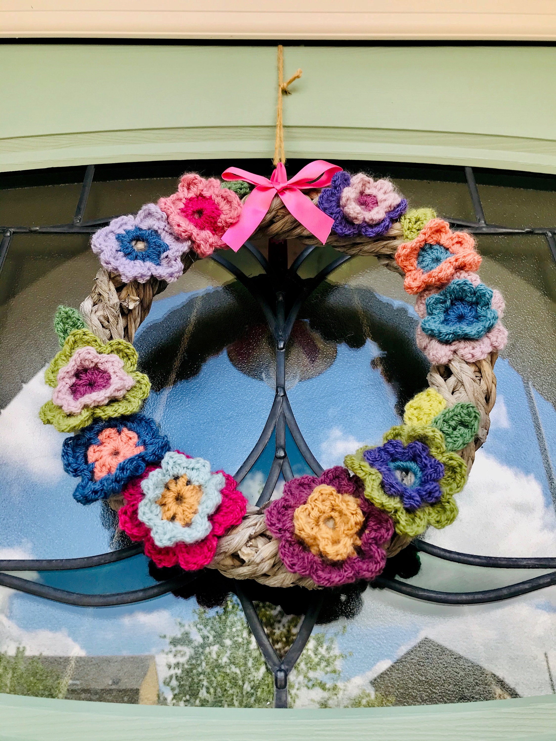 Crochet Flower Wreath Etsy UK