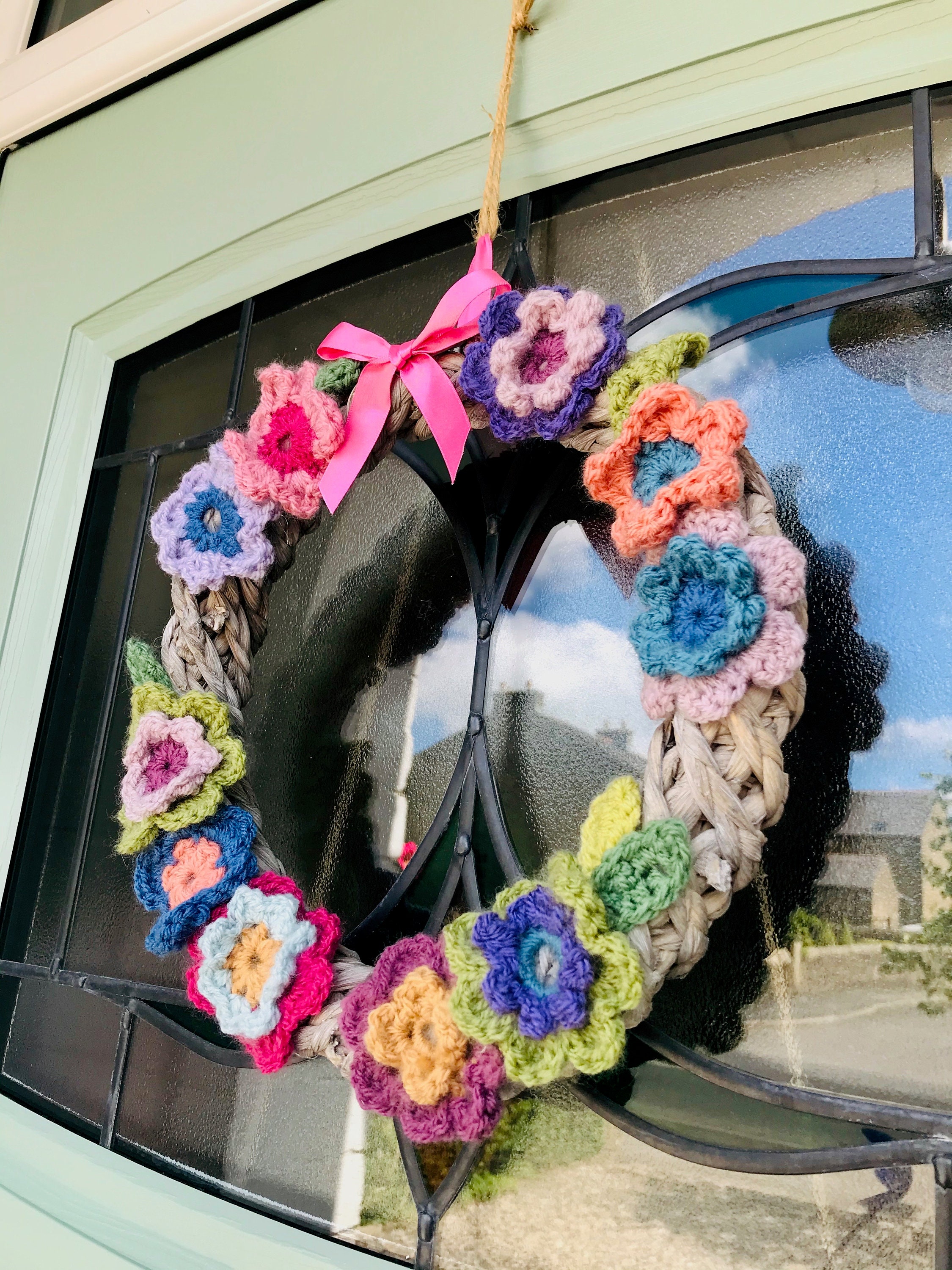 Crochet Flower Wreath Etsy UK