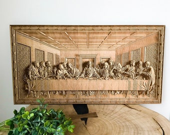 The Last Supper (3D Illusion Engraving) - Jesus and His Disciples - The Last Supper Wall Art - Wood Engraving of the Last Supper