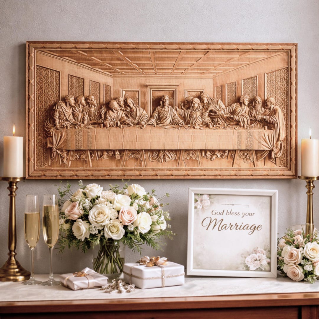 Catholic Wedding Gift for Couple - Last Supper Christian Marriage Blessing - Religious Anniversary Gift - Parish Wedding Gift- Scripture Art