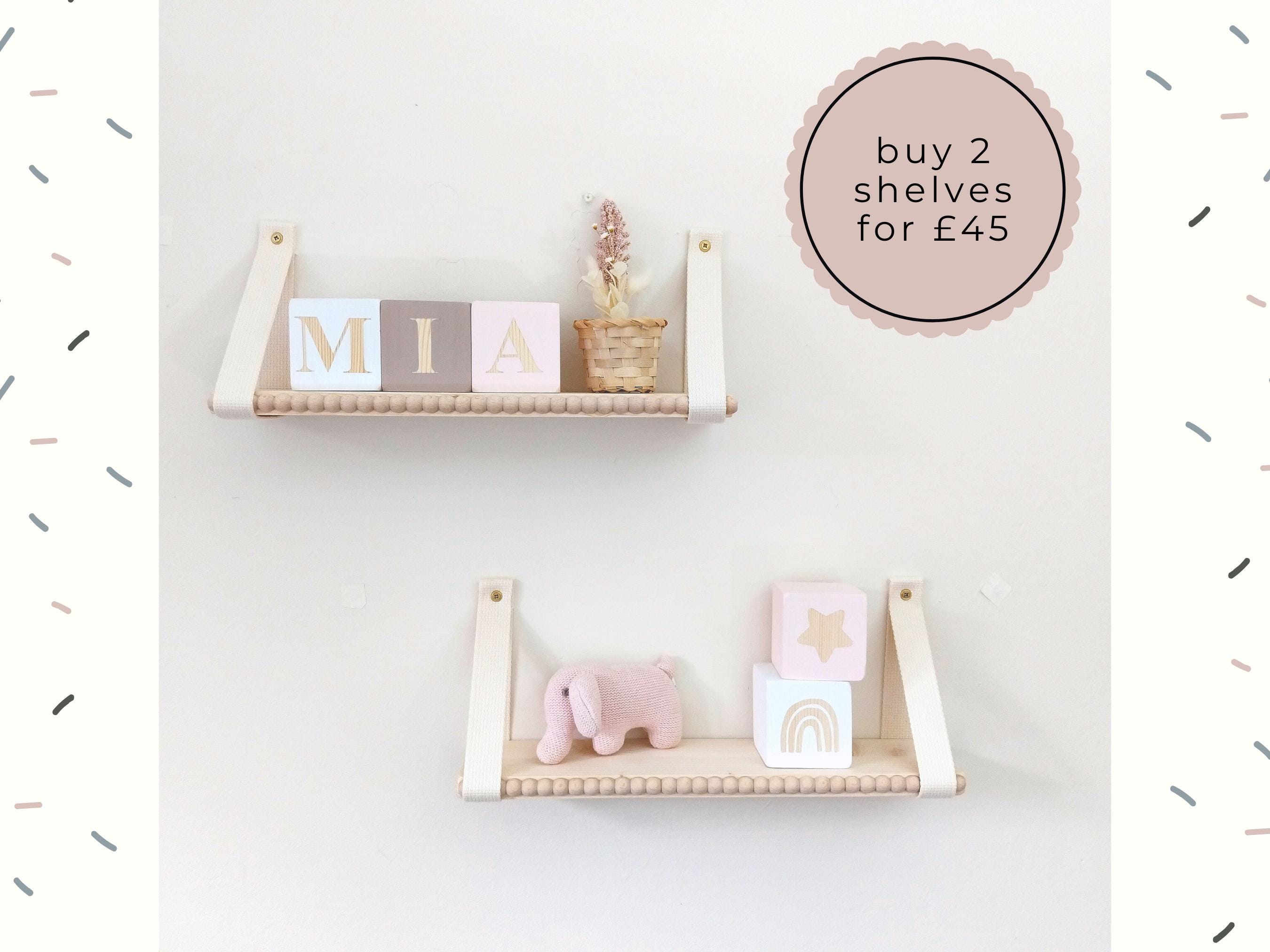 Hanging Nursery Shelf Strap Brackets and Wooden Shelf Included Children s Baby Bedroom Bobbin Scallop Trim Nursery Decor Shelf Display Etsy UK