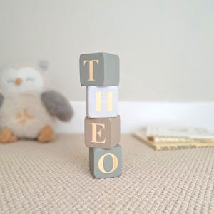 Custom Wooden Baby Name Blocks, Nursery Shelf Decor Accessories, Sage Green, Taupe Beige