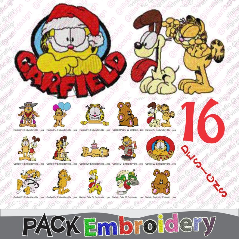Garfield vol.2 kit of 16 Designs for embroidery machine Kit Etsy