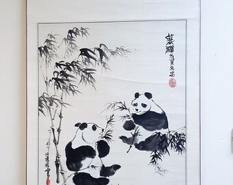 Beautiful Japanese Scroll of two pandas