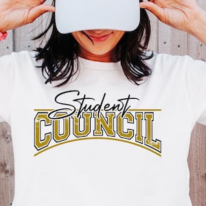 SVG para camiseta del consejo estudiantil con efecto desgastado dorado, plantilla personalizada para el consejo estudiantil escolar en formato SVG, SVG para gobierno estudiantil, SVG para camiseta de profesor/alumno en formato SVG